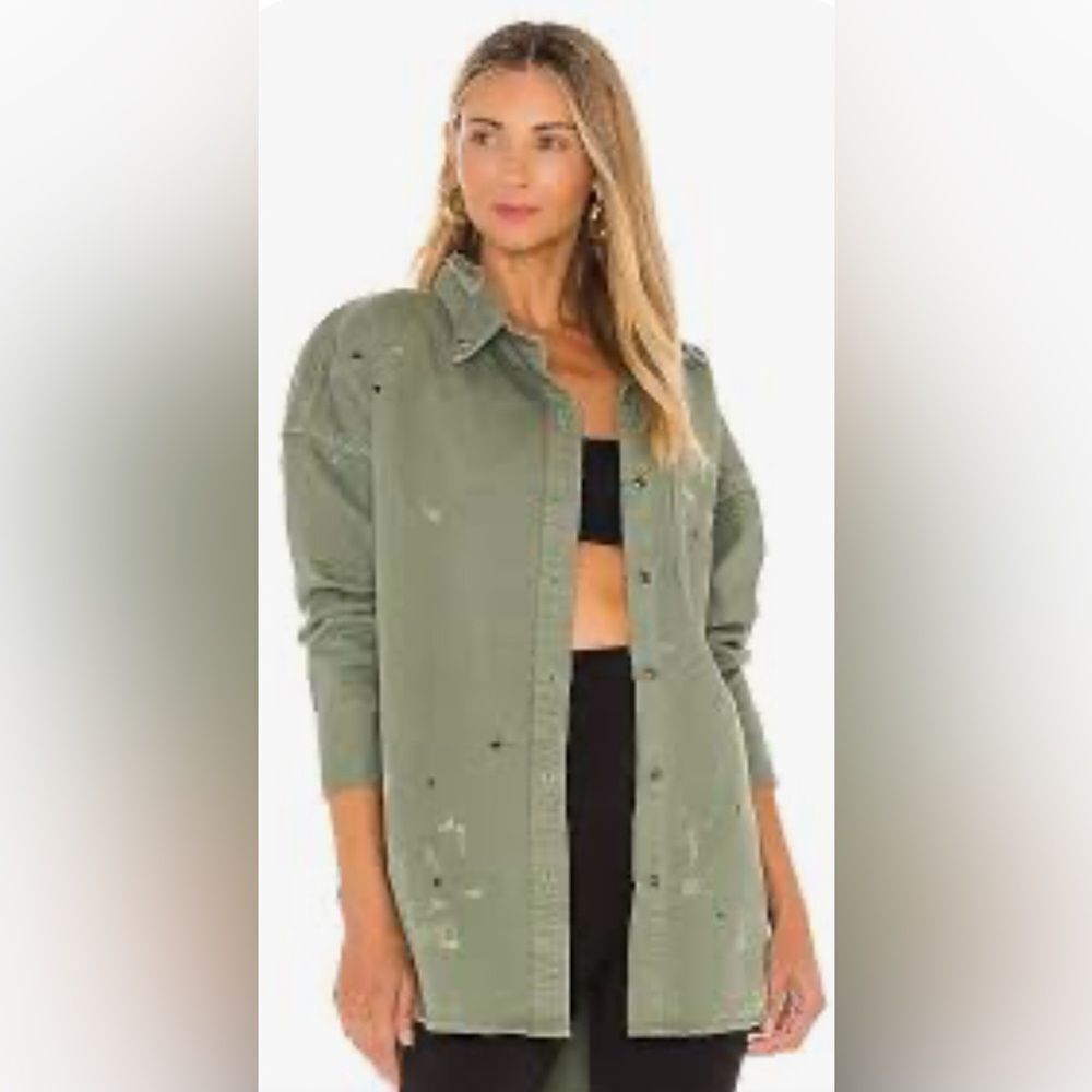 NSF Shirt Womens Olive Lewis Boyfriend Oversized Button up Paint Fatigue